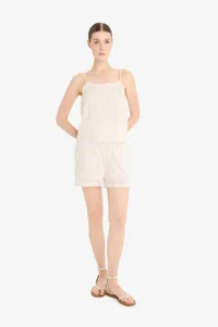 DeFacto Afra x High Waist Pocket Straight Leg Striped Shorts - Image 3