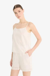 DeFacto Afra x High Waist Pocket Straight Leg Striped Shorts - Image 5