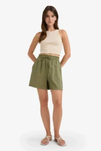 DeFacto High Elastic Waist Plain Hem Shorts - Image 2