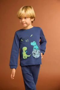 DeFacto 100% Cotton Dinosaur Printed Elastic Waist Pajama Set for Baby Boy - Image 2