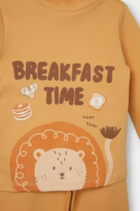 DeFacto Baby Boy Pajama Set Lion Printed Long Sleeve Top Long Bottom - Image 3