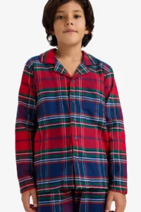 DeFacto 100% Cotton Patterned Flannel Elastic Waist Pajama Set for Boy - Image 3