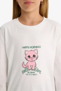DeFacto Girl's Pajama Set Printed Long Sleeve Top Checked Long Bottom - Image 5