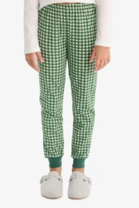 DeFacto Girl's Pajama Set Printed Long Sleeve Top Checked Long Bottom - Image 6