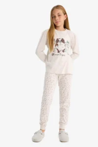 DeFacto Pajama Set Dog Printed Long Sleeve Top Patterned Long Bottom Girl Child