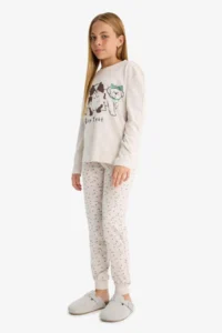 DeFacto Pajama Set Dog Printed Long Sleeve Top Patterned Long Bottom Girl Child - Image 2