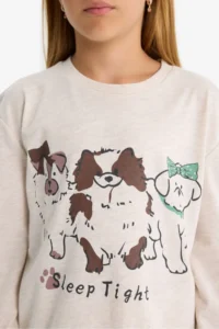 DeFacto Pajama Set Dog Printed Long Sleeve Top Patterned Long Bottom Girl Child - Image 5