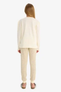 DeFacto Girl's Pajama Set Printed Long Sleeve Top Striped Long Bottom - Image 7