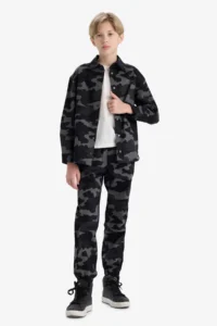 DeFacto Camouflage Patterned Gabardine Gray Boys' Trousers F1175A8/GR164 - Image 2