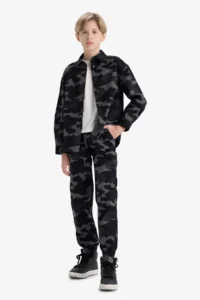 DeFacto Camouflage Patterned Gabardine Gray Boys' Trousers F1175A8/GR164 - Image 3