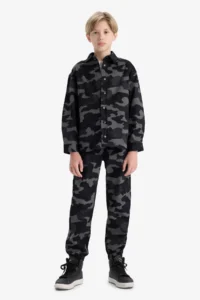 DeFacto Camouflage Patterned Gabardine Gray Boys' Trousers F1175A8/GR164 - Image 4