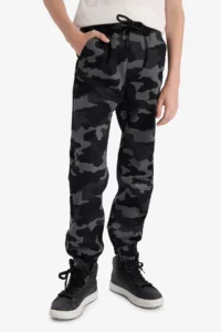 DeFacto Camouflage Patterned Gabardine Gray Boys' Trousers F1175A8/GR164 - Image 5