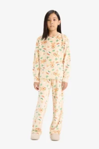 DeFacto Christmas Themed Pajama Set Velvet Long Sleeve Top Long Bottom Girl Child - Image 2