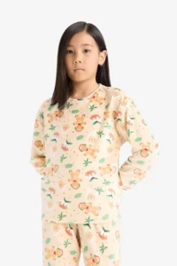 DeFacto Christmas Themed Pajama Set Velvet Long Sleeve Top Long Bottom Girl Child - Image 3