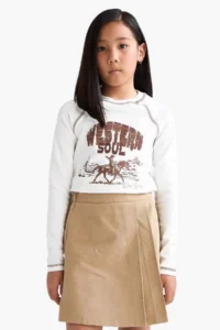 DeFacto School Pleated Waist Elastic Gabardine Beige Girls Skirt F1418A8/BG219 - Image 6