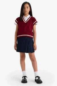 DeFacto School Pleated Waist Elastic Gabardine Shorts Skirt Girl Child - Image 2