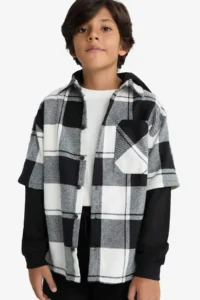 DeFacto Oversize Wide Fit Hooded Plaid Patterned Flannel Long Sleeve Shirt Boy - Image 5