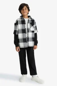 DeFacto Oversize Wide Fit Hooded Plaid Patterned Flannel Long Sleeve Shirt Boy - Image 6