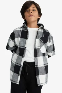 DeFacto Oversize Wide Fit Hooded Plaid Patterned Flannel Long Sleeve Shirt Boy - Image 7