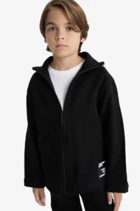 DeFacto Oversize Stand Collar Long Sleeve Zipper Shirt Black Boy Jacket F1473A8/BK81
