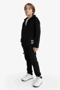 DeFacto Oversize Stand Collar Long Sleeve Zipper Shirt Black Boy Jacket F1473A8/BK81 - Image 2