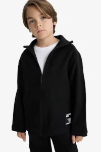 DeFacto Oversize Stand Collar Long Sleeve Zipper Shirt Black Boy Jacket F1473A8/BK81 - Image 3