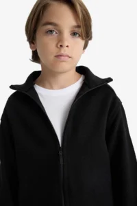 DeFacto Oversize Stand Collar Long Sleeve Zipper Shirt Black Boy Jacket F1473A8/BK81 - Image 4