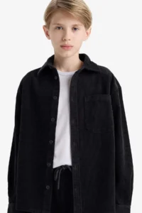 DeFacto Oversize Polo Neck Velvet Long Sleeve Shirt Boy