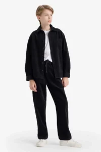 DeFacto Oversize Polo Neck Velvet Long Sleeve Shirt Boy - Image 2