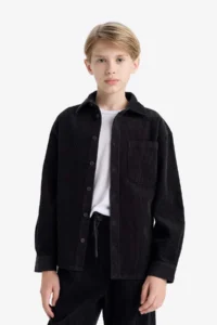 DeFacto Oversize Polo Neck Velvet Long Sleeve Shirt Boy - Image 3