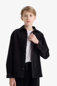 DeFacto Oversize Polo Neck Velvet Long Sleeve Shirt Boy - Image 4