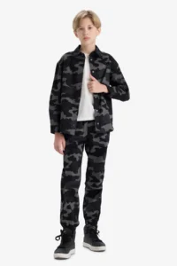 DeFacto Camouflage Patterned Gabardine Gray Boy's Shirt F1507A8/GR164 - Image 2