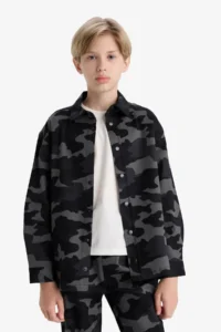 DeFacto Camouflage Patterned Gabardine Gray Boy's Shirt F1507A8/GR164 - Image 4