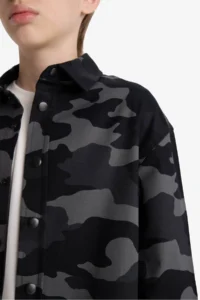 DeFacto Camouflage Patterned Gabardine Gray Boy's Shirt F1507A8/GR164 - Image 5