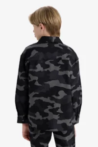 DeFacto Camouflage Patterned Gabardine Gray Boy's Shirt F1507A8/GR164 - Image 6