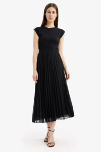 DeFacto A-Line Pleated Short Sleeve Chiffon Midi Skirt - Image 2