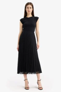 DeFacto A-Line Pleated Short Sleeve Chiffon Midi Skirt - Image 4