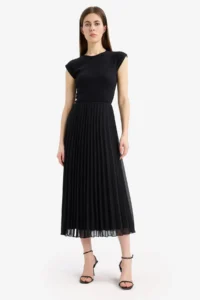 DeFacto A-Line Pleated Short Sleeve Chiffon Midi Skirt - Image 5