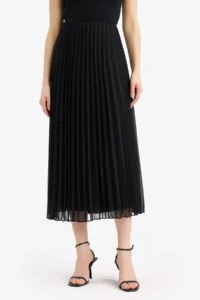 DeFacto A-Line Pleated Short Sleeve Chiffon Midi Skirt - Image 6