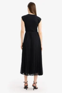 DeFacto A-Line Pleated Short Sleeve Chiffon Midi Skirt - Image 8