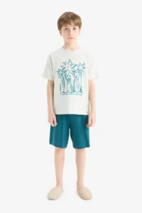 DeFacto 100% Cotton Printed Elastic Waist Pajama Set Boy - Image 2