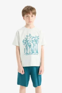 DeFacto 100% Cotton Printed Elastic Waist Pajama Set Boy - Image 3