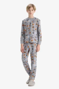 DeFacto 100% Cotton Patterned Elastic Waist Pajama Set Boy