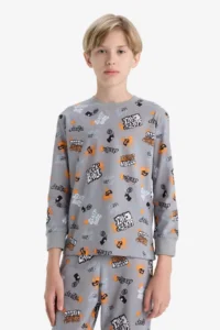 DeFacto 100% Cotton Patterned Elastic Waist Pajama Set Boy - Image 3