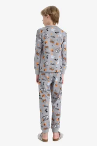DeFacto 100% Cotton Patterned Elastic Waist Pajama Set Boy - Image 7