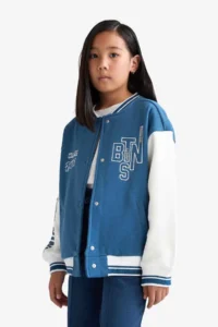 DeFacto College Collar Printed Bomber Jacket Girls - Image 4
