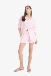DeFacto A-Cut Waist Elastic Lace-Up Muslin Shorts - Image 3