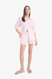 DeFacto A-Cut Waist Elastic Lace-Up Muslin Shorts - Image 4