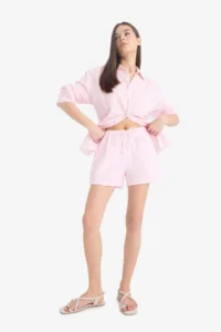 DeFacto A-Cut Waist Elastic Lace-Up Muslin Shorts - Image 5
