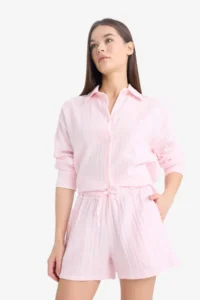 DeFacto A-Cut Waist Elastic Lace-Up Muslin Shorts - Image 7